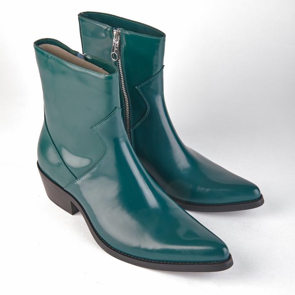 Calvin Klein Jeans Bottle Green "Alden" Box Calf Men's Western Zip Boots NEW! - Picture 13 of 14
